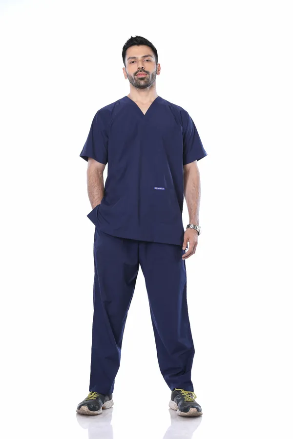 Navy_Blue_5_Pocket_V_Neck_Scrub_With_Cap_&_Mask_For_Men