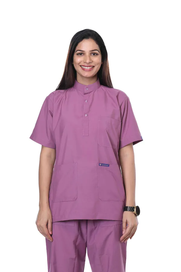 Misty_Pink_9_Pocket_Mandarin_Collar_Scrub_With_Cap_&_Mask_For_Women
