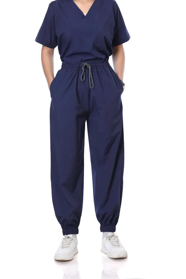Navy_Blue_7_Pocket_V_Neck_Scrub_With_Cap_&_Mask_For_Women