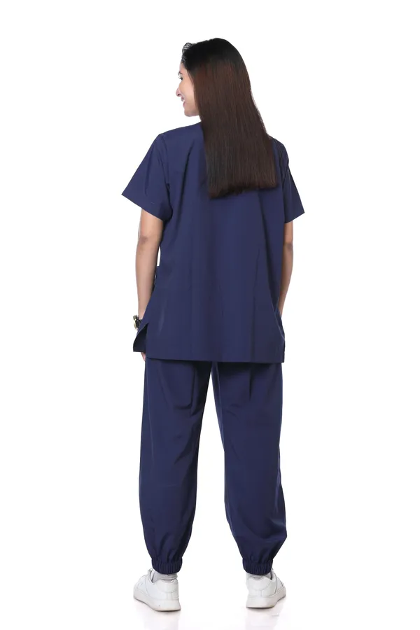Navy_Blue_7_Pocket_V_Neck_Scrub_With_Cap_&_Mask_For_Women