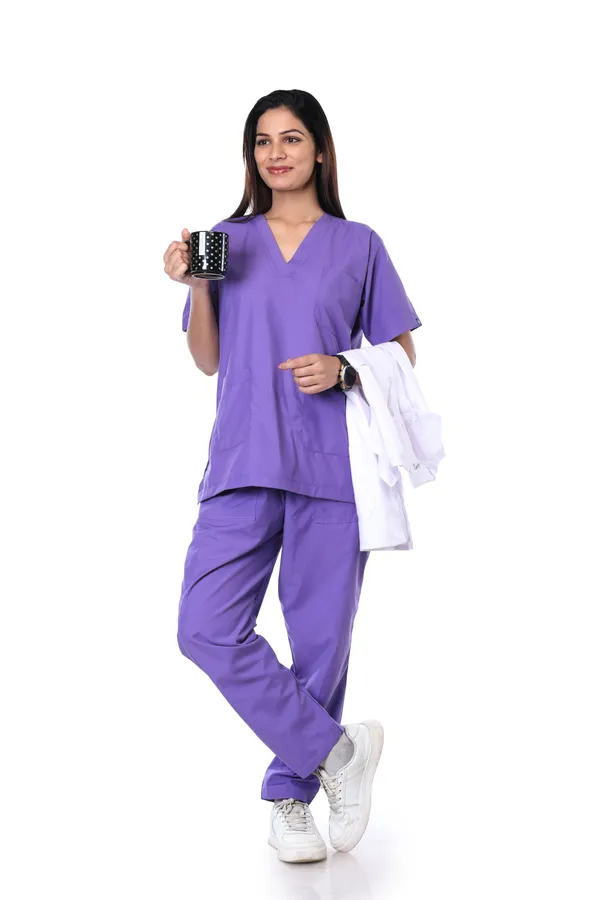 Lavender_5_Pocket_V_Neck_Scrub_With_Cap_&_Mask_For_Women