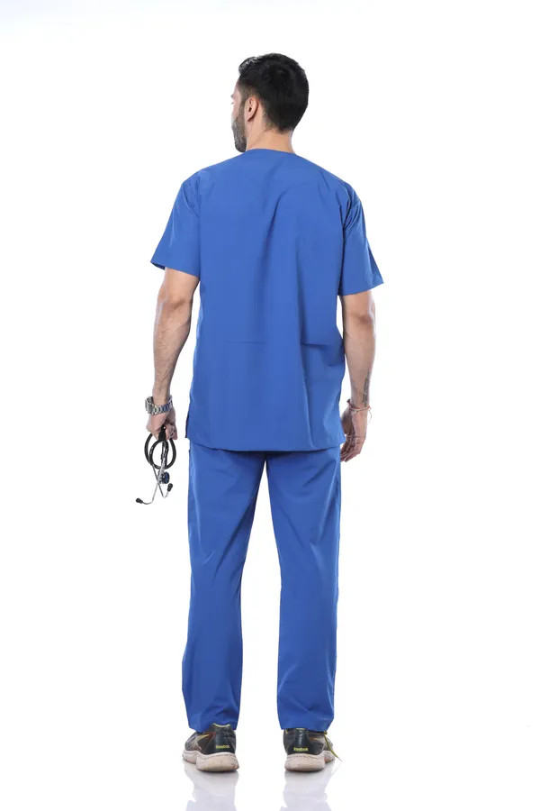 Royal_Blue_9_Pocket_Scrub_V_Neck_With_Cap_&_Mask_For_Men