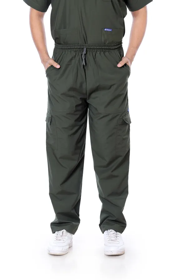 Forest_Green_9_Pocket_Scrub_V_Neck_With_Cap_&_Mask_For_Men