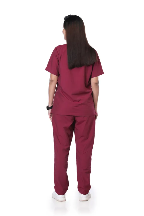 Maroon_5_Pocket_V_Neck_Scrub_With_Cap_&_Mask_For_Women