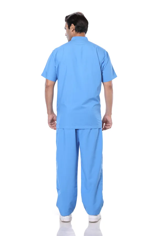 Sky_Blue_5_Pocket_Mandarin_Collar_Scrub_With_Cap_&_Mask_For_Men