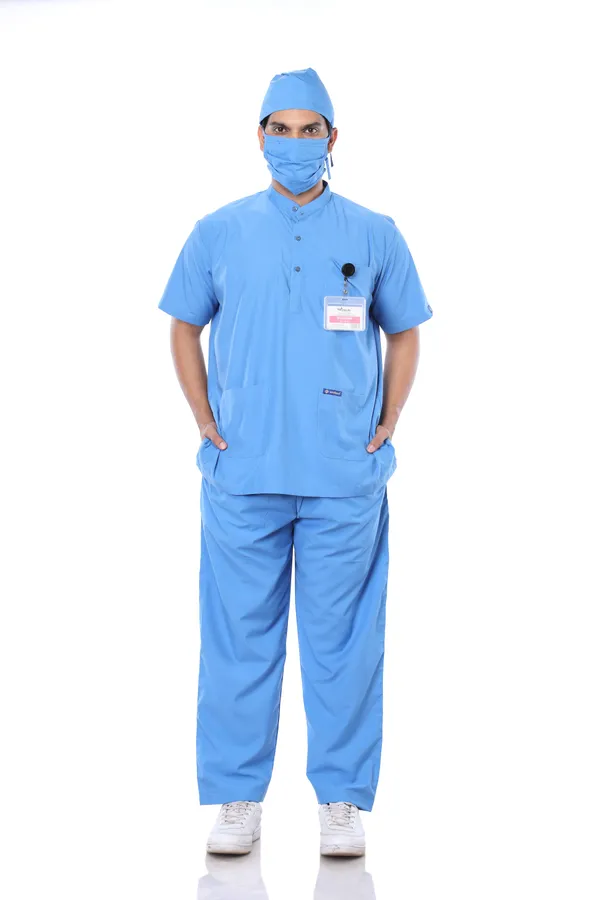 Sky_Blue_5_Pocket_Mandarin_Collar_Scrub_With_Cap_&_Mask_For_Men