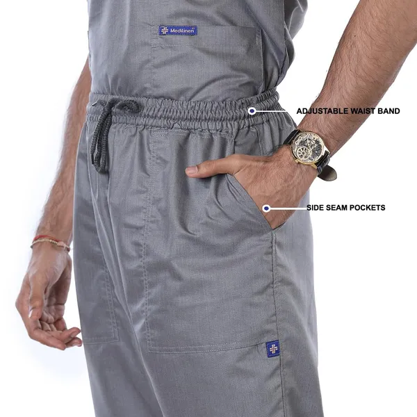 Grey_5_Pocket_Mandarin_Collar_Scrub_With_Cap_&_Mask_For_Men