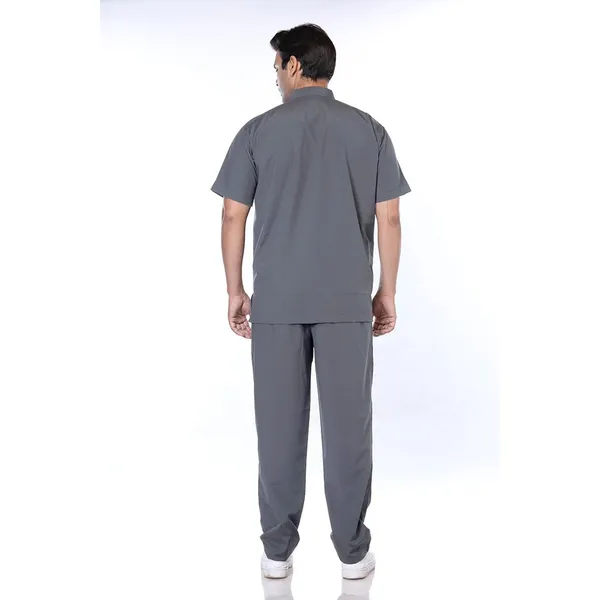 Grey_5_Pocket_Mandarin_Collar_Scrub_With_Cap_&_Mask_For_Men