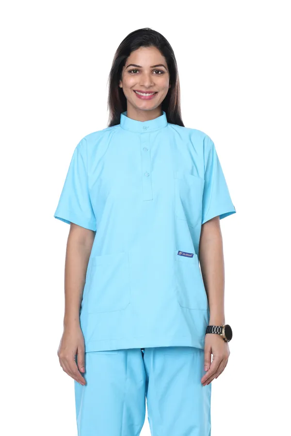 Pastel_Blue_5_Pocket_Mandarin_Collar_Scrub_With_Cap_&_Mask_For_Women