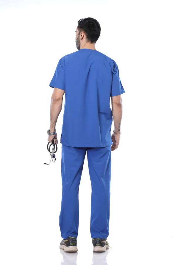 Royal_Blue_5_Pocket_V_Neck_Scrub_With_Cap_&_Mask_For_Men