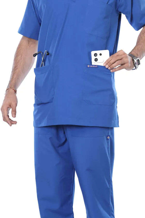 Royal_Blue_5_Pocket_V_Neck_Scrub_With_Cap_&_Mask_For_Men