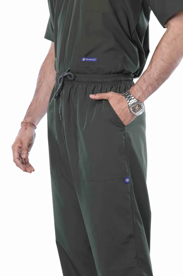 Forest_Green_5_Pocket_V_Neck_Scrub_With_Cap_&_Mask_For_Men