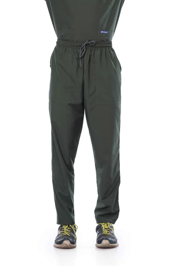 Forest_Green_5_Pocket_V_Neck_Scrub_With_Cap_&_Mask_For_Men