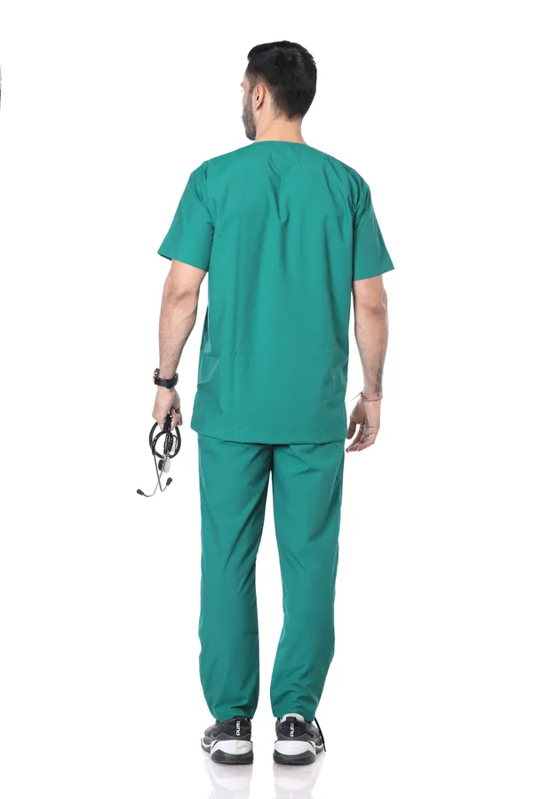 Green_9_Pocket_Scrub_V_Neck_With_Cap_&_Mask_For_Men