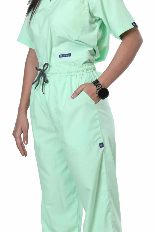Pastel_Green_7_Pocket_Mandarin_Collar_Scrub_With_Cap_&_Mask_For_Women