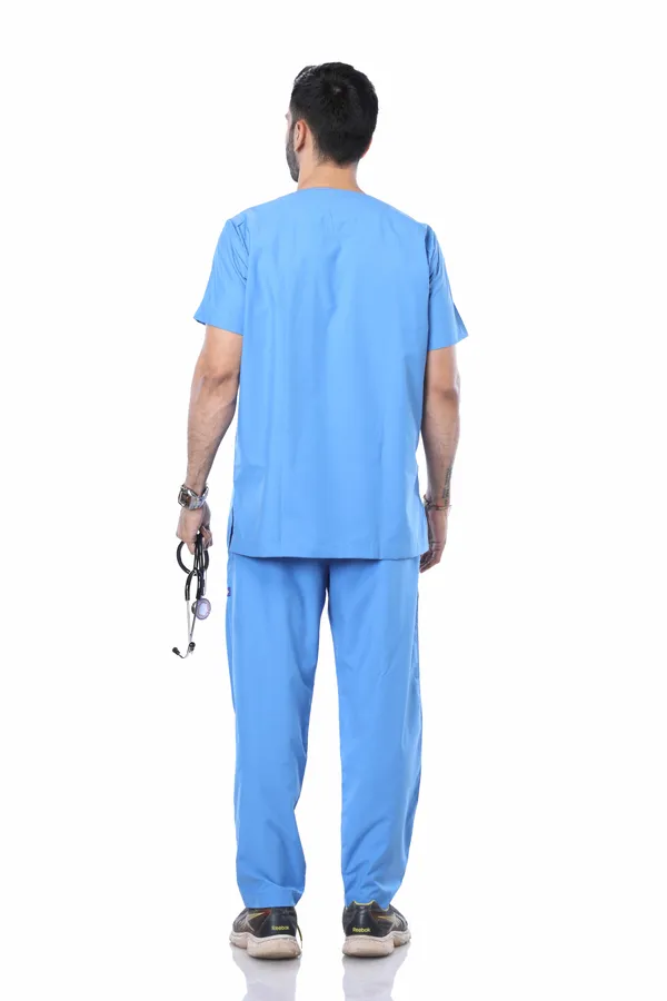 Sky_Blue_5_Pocket_V_Neck_Scrub_With_Cap_&_Mask_For_Men