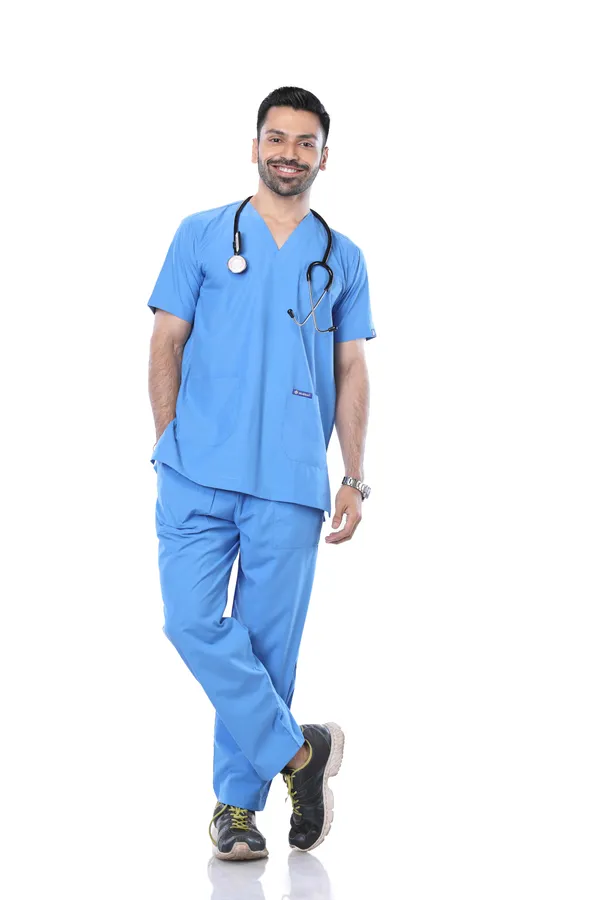 Sky_Blue_5_Pocket_V_Neck_Scrub_With_Cap_&_Mask_For_Men