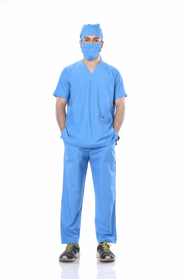 Sky_Blue_5_Pocket_V_Neck_Scrub_With_Cap_&_Mask_For_Men