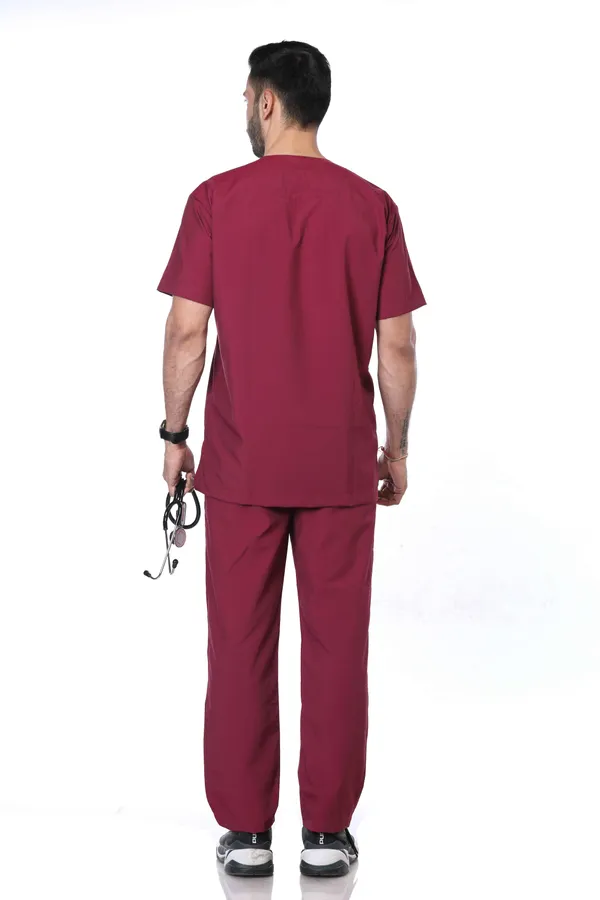 Maroon_5_Pocket_V_Neck_Scrub_With_Cap_&_Mask_For_Men