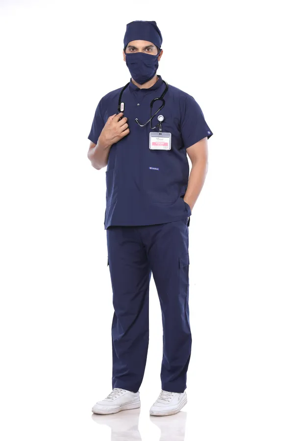 Navy_Blue_9_Pocket_Mandarin_Collar_Scrub_With_Cap_&_Mask_For_Men