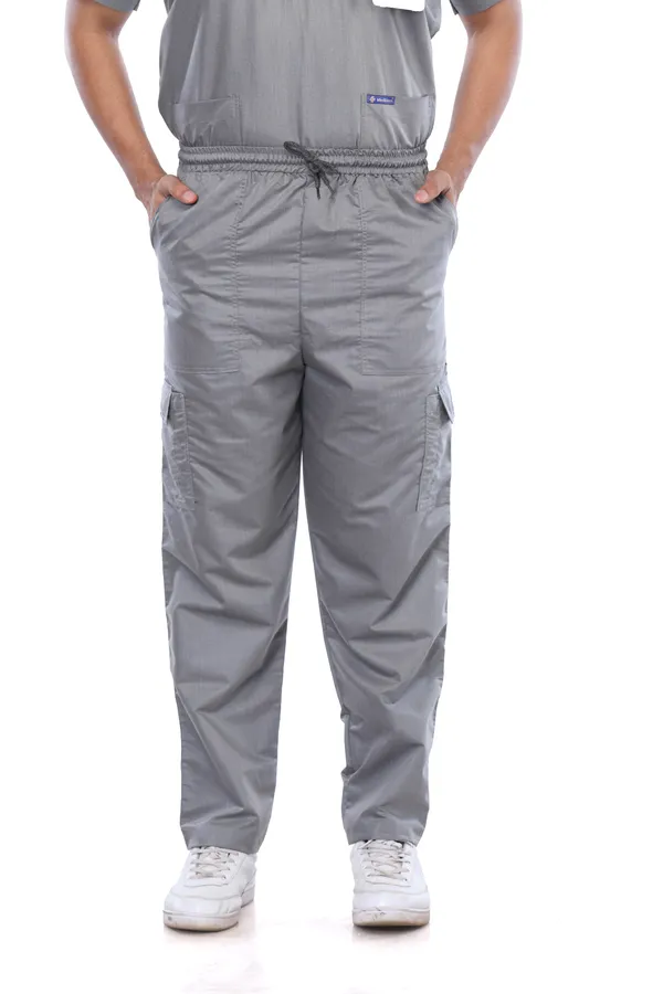 Grey_9_Pocket_Mandarin_Collar_Scrub_With_Cap_&_Mask_For_Men