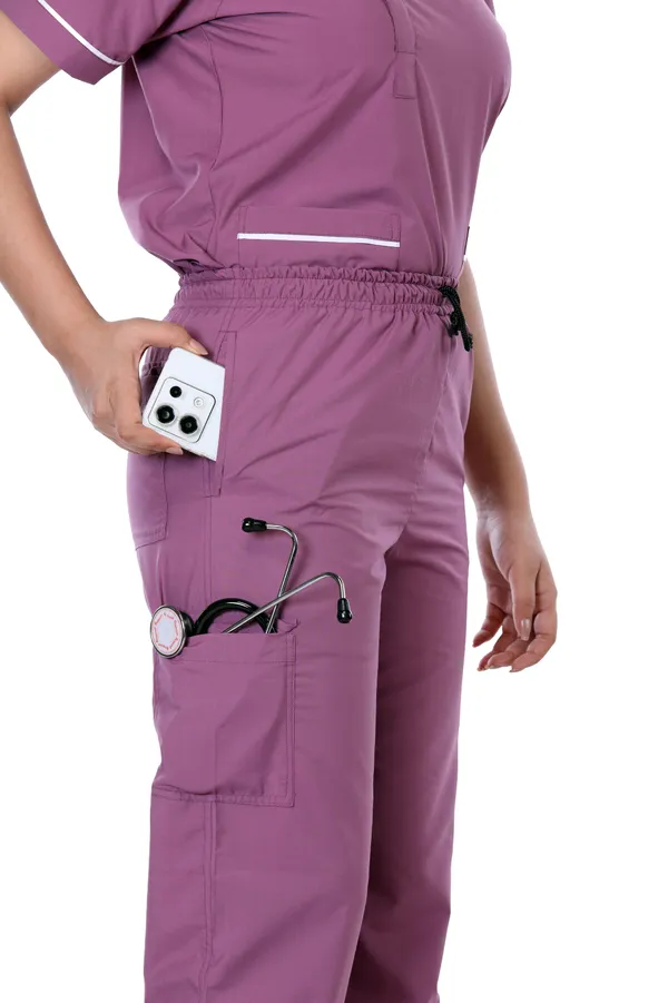 Misty_Pink_9_Pocket_Biofit_Collar_Scrub_With_Cap_&_Mask_For_Women