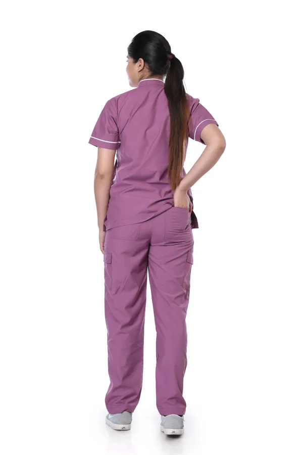 Misty_Pink_9_Pocket_Biofit_Collar_Scrub_With_Cap_&_Mask_For_Women