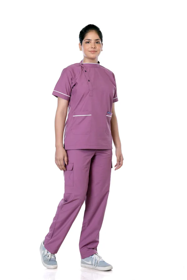 Misty_Pink_9_Pocket_Biofit_Collar_Scrub_With_Cap_&_Mask_For_Women