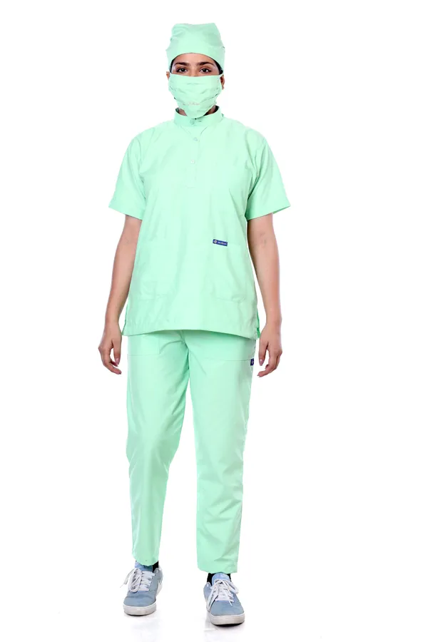 Pastel_Green_9_Pocket_Mandarin_Collar_Scrub_With_Cap_&_Mask_For_Women