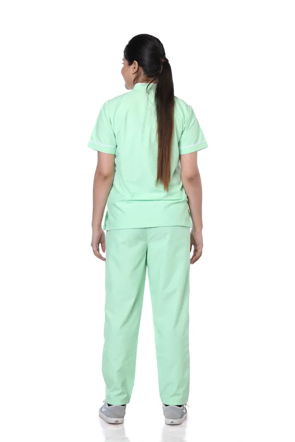 Pastel_Green_7_Pocket_Biofit_Collar_Scrub_With_Cap_&_Mask_For_Women