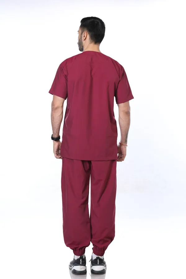 Maroon_7_Pocket_V_Neck_Scrub_With_Cap_&_Mask_For_Men