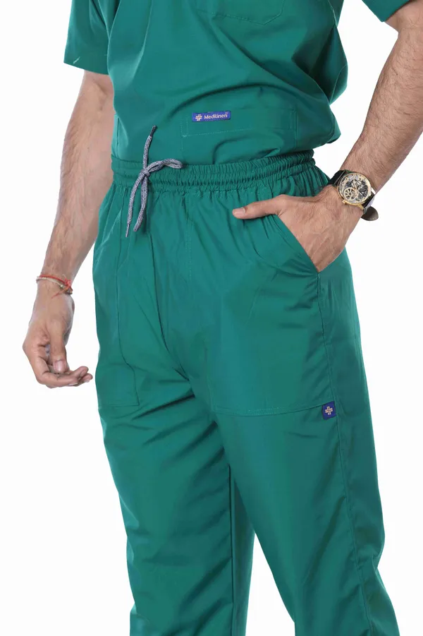 Green_5_Pocket_V_Neck_Scrub_With_Cap_&_Mask_For_Men