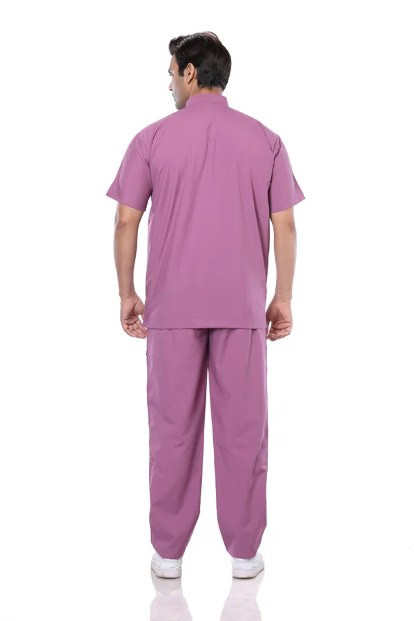 Misty_Pink_5_Pocket_Mandarin_Collar_Scrub_With_Cap_&_Mask_For_Men