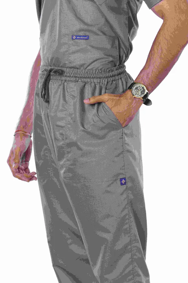 Grey_5_Pocket_V_Neck_Scrub_With_Cap_&_Mask_For_Men