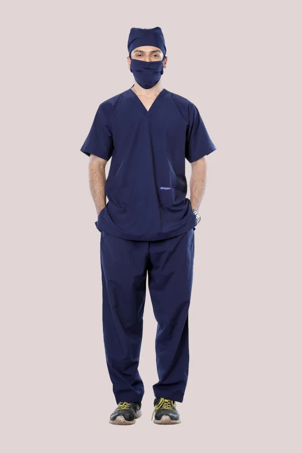 Navy_Blue_9_Pocket_Scrub_V_Neck_With_Cap_&_Mask_For_Men