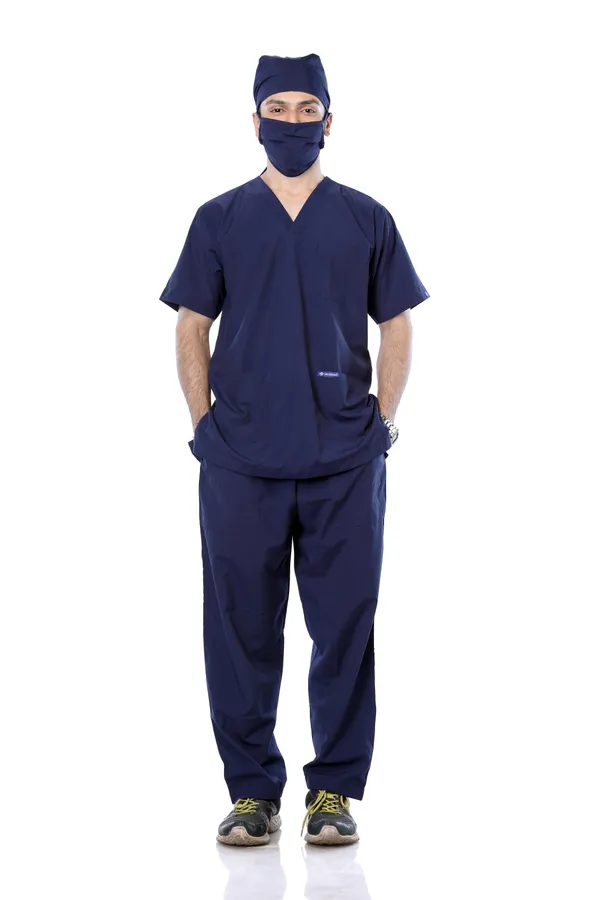 Navy_Blue_9_Pocket_Scrub_V_Neck_With_Cap_&_Mask_For_Men