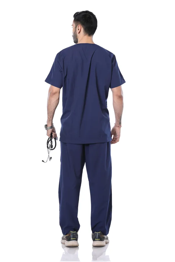 Navy_Blue_9_Pocket_Scrub_V_Neck_With_Cap_&_Mask_For_Men