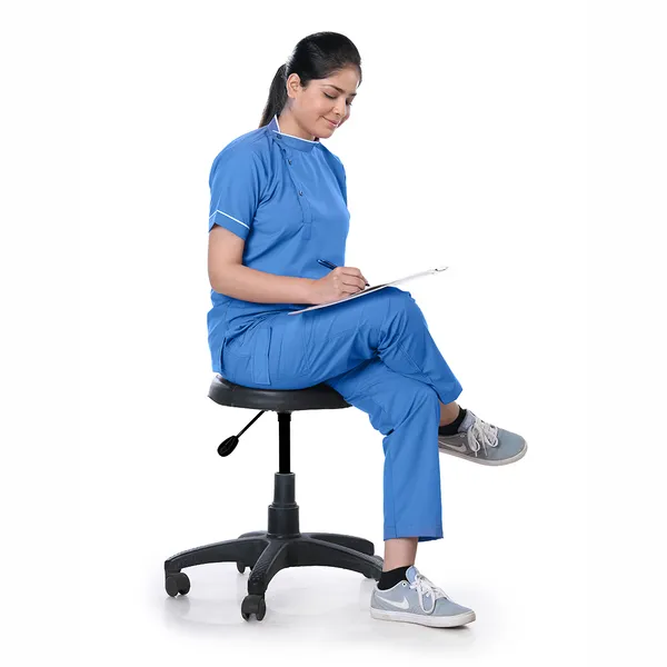 Sky_Blue_5_Pocket_Biofit_Collar_Scrub_With_Cap_&_Mask_For_Women