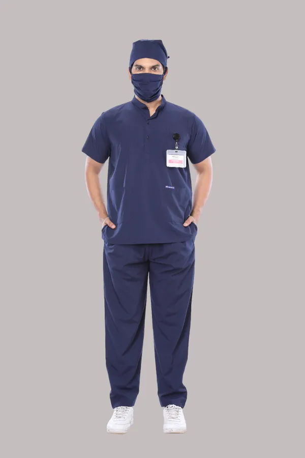 Navy_Blue_5_Pocket_Mandarin_Collar_Scrub_With_Cap_&_Mask_For_Men