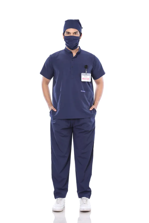 Navy_Blue_5_Pocket_Mandarin_Collar_Scrub_With_Cap_&_Mask_For_Men