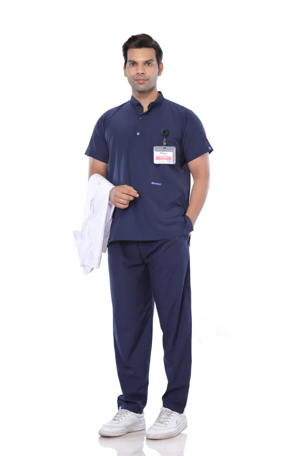 Navy_Blue_5_Pocket_Mandarin_Collar_Scrub_With_Cap_&_Mask_For_Men