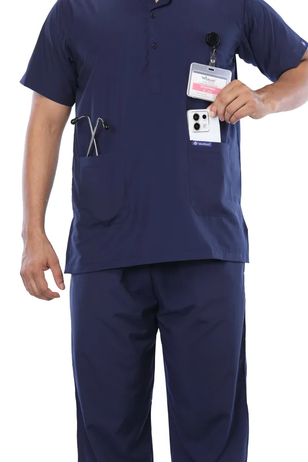 Navy_Blue_5_Pocket_Mandarin_Collar_Scrub_With_Cap_&_Mask_For_Men