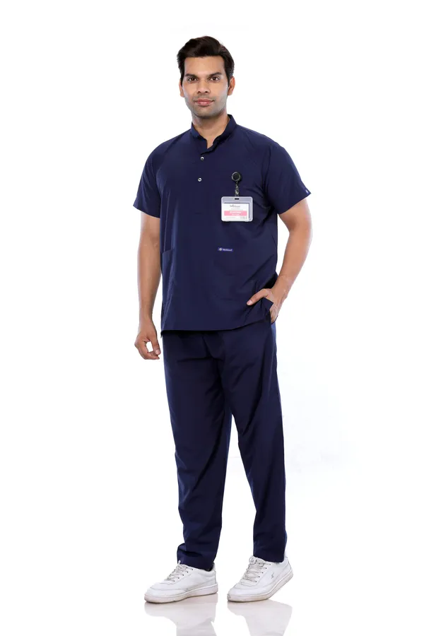 Navy_Blue_5_Pocket_Mandarin_Collar_Scrub_With_Cap_&_Mask_For_Men