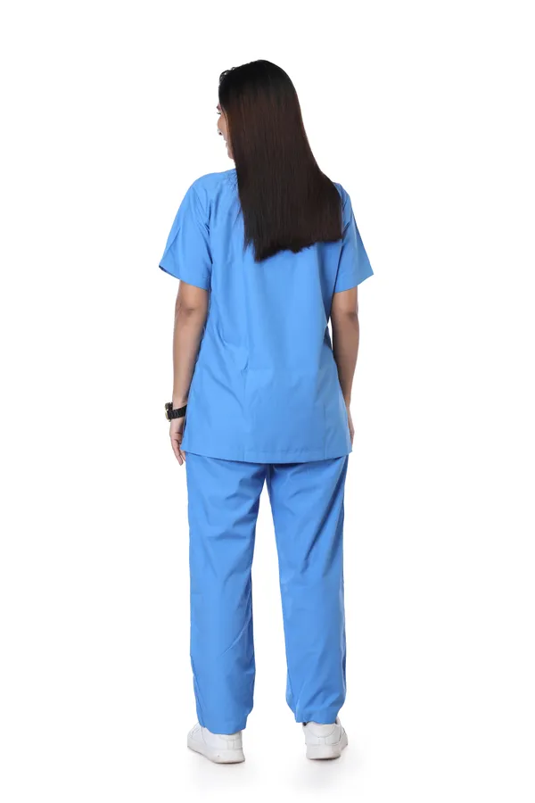 Sky_Blue_5_Pocket_V_Neck_Scrub_With_Cap_&_Mask_For_Women