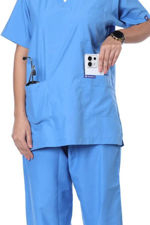 Sky_Blue_7_Pocket_Mandarin_Collar_Scrub_With_Cap_&_Mask_For_Women