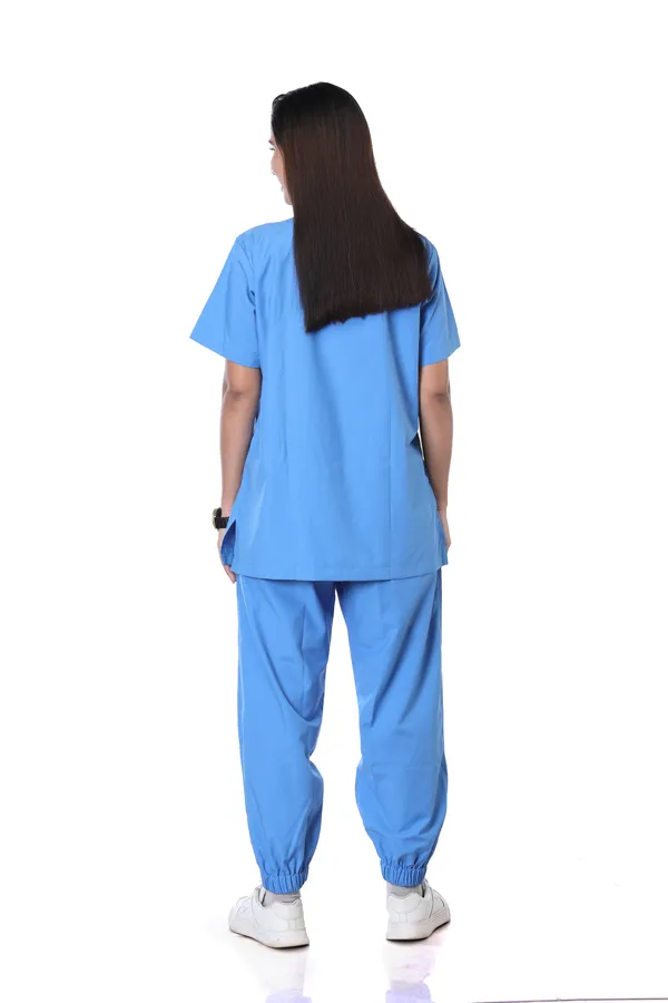 Sky_Blue_7_Pocket_Mandarin_Collar_Scrub_With_Cap_&_Mask_For_Women