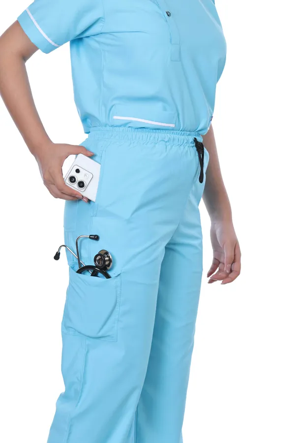 Pastel_Blue_9_Pocket_Mandarin_Collar_Scrub_With_Cap_&_Mask_For_Women