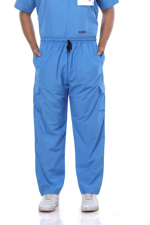 Sky_Blue_9_Pocket_Scrub_V_Neck_With_Cap_&_Mask_For_Men