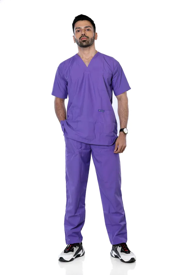 Lavender_5_Pocket_V_Neck_Scrub_With_Cap_&_Mask_For_Men