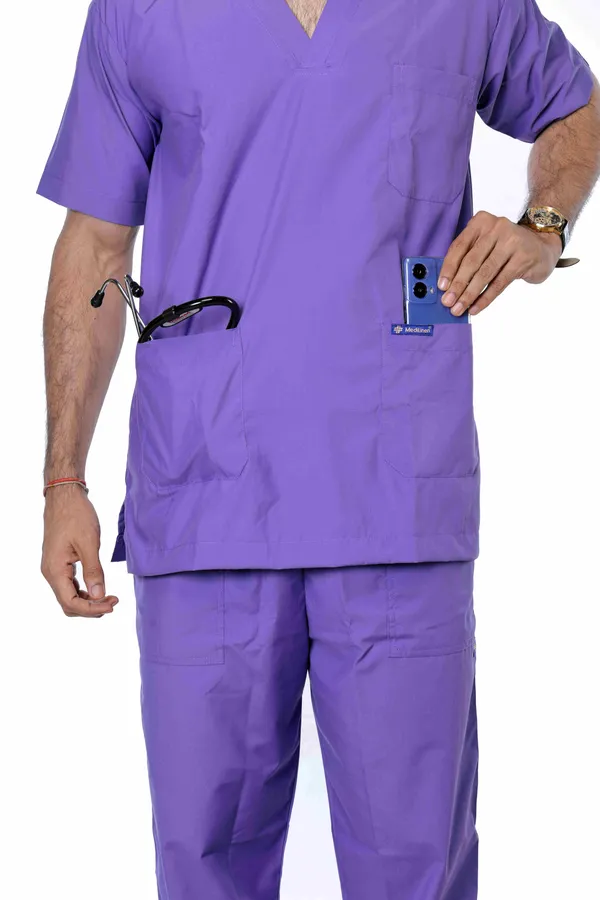 Lavender_5_Pocket_V_Neck_Scrub_With_Cap_&_Mask_For_Men